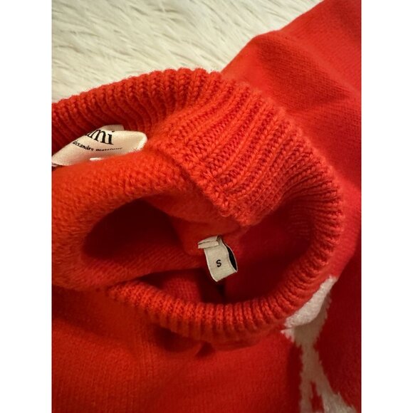 AMI Paris Alexandre Mattiussi Oversized Heart Embroidered Sweater Wool Red Small - Picture 4 of 7